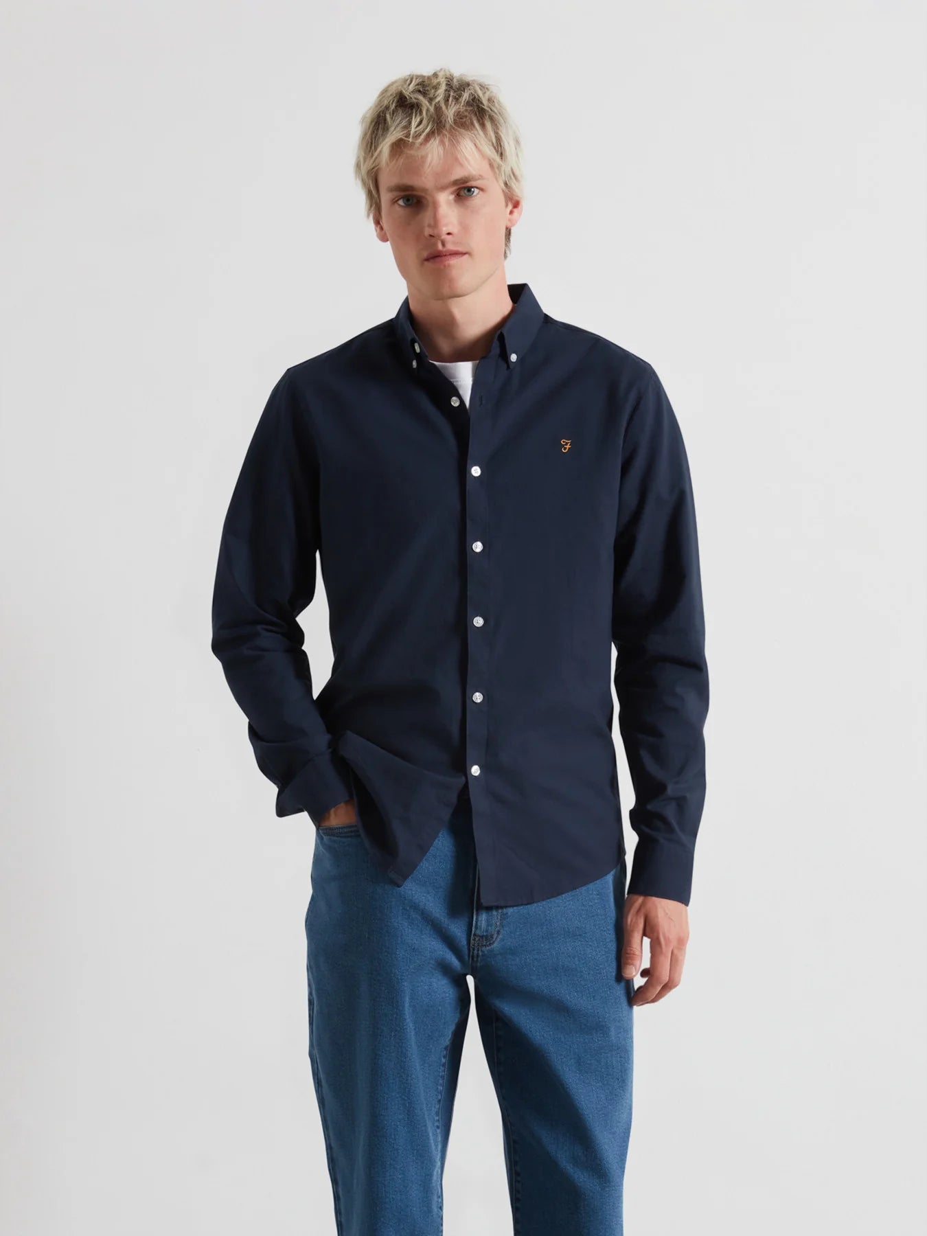 Farah Brewer Slim Fit Organic Cotton Oxford Shirt - Navy F4wsb0604541