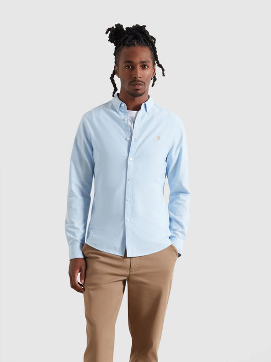 Farah Brewer Slim Fit Organic Cotton Oxford Shirt - Sky Blue F4wsb0604681