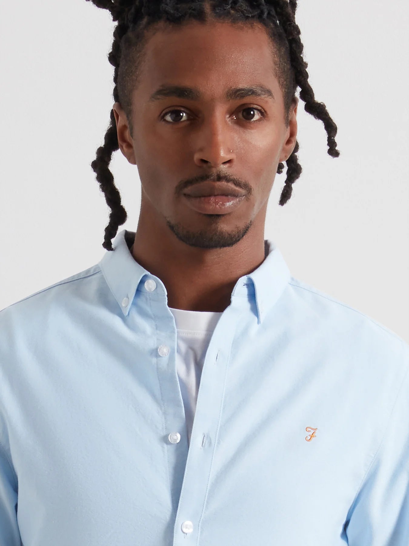 Farah Brewer Slim Fit Organic Cotton Oxford Shirt - Sky Blue F4wsb0604684