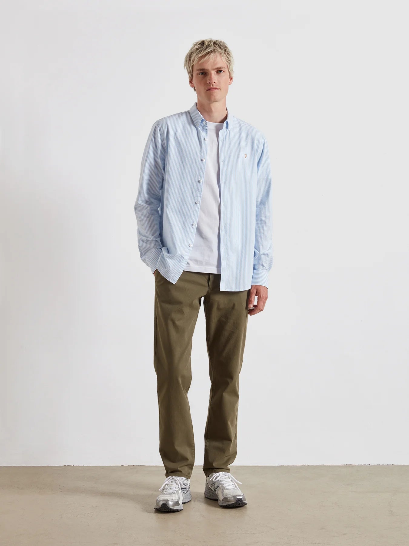 Farah Brewer Slim Fit Striped Organic Cotton Oxford Shirt - Sky Blue F4wsb0704682