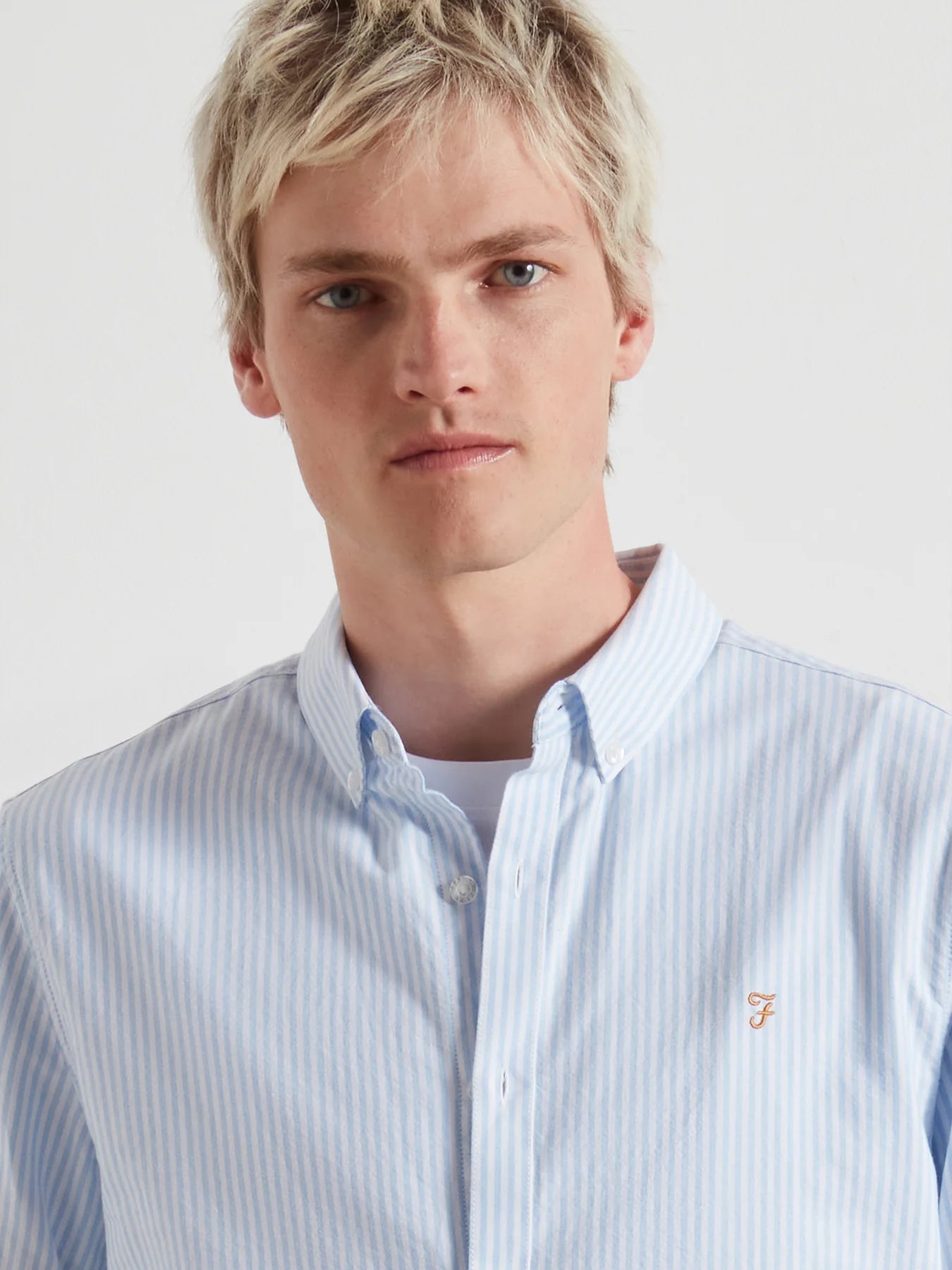 Farah Brewer Slim Fit Striped Organic Cotton Oxford Shirt - Sky Blue F4wsb0704684