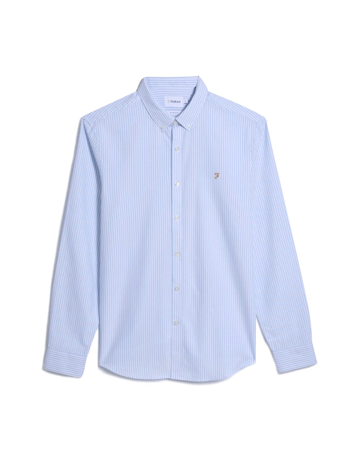 Farah Brewer Slim Fit Striped Organic Cotton Oxford Shirt - Sky Blue F4wsb0704685