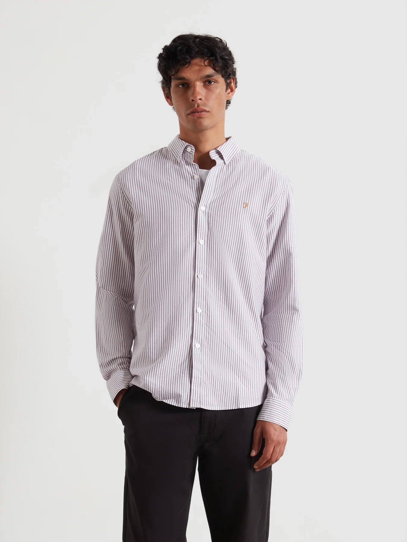 Farah Brewer Slim Fit Striped Organic Cotton Oxford Shirt In Bordeaux F4wsb0705071