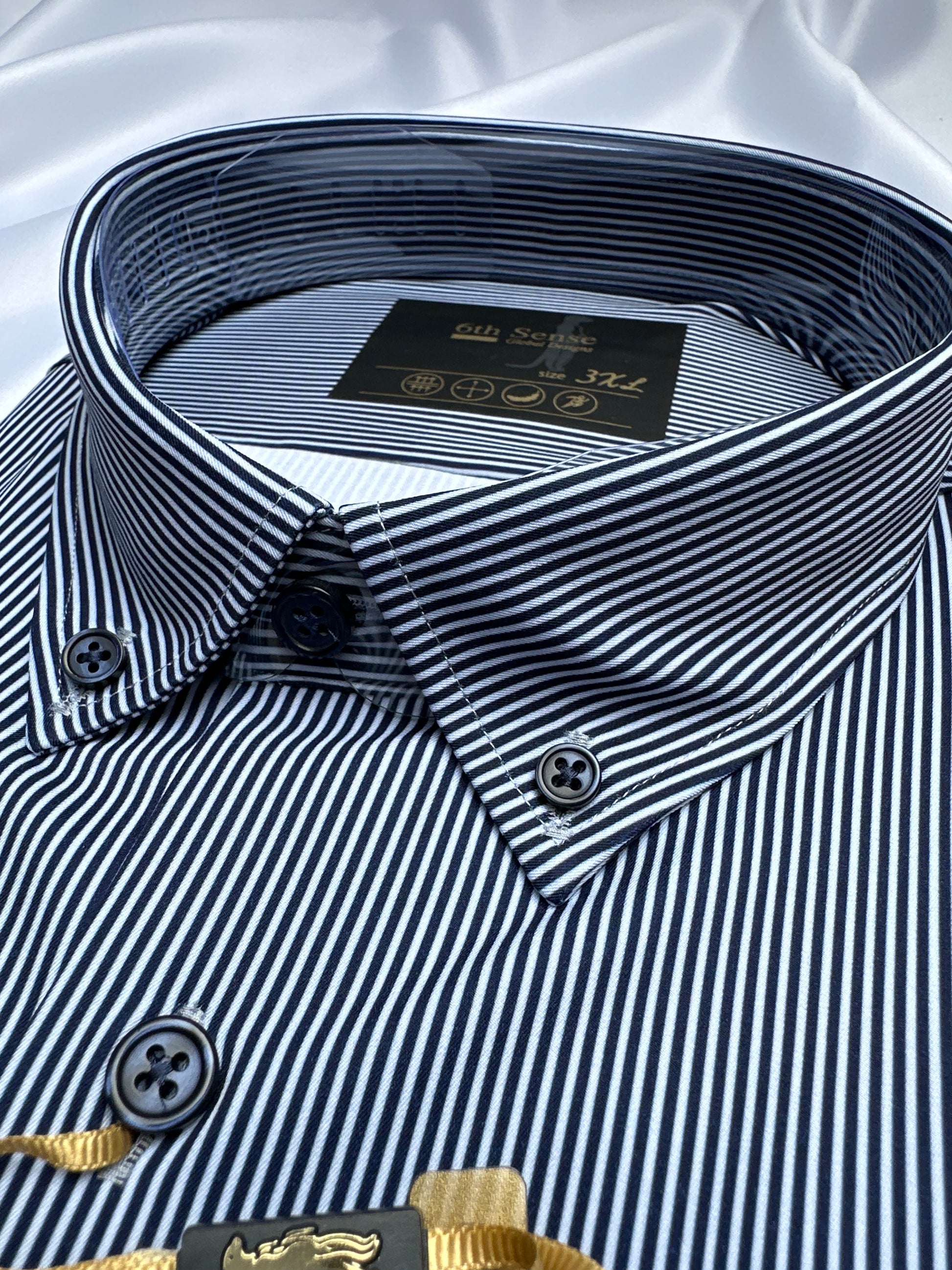 6th Sense Design striped performance shirt in blue at Ryle Menswear, Tralee