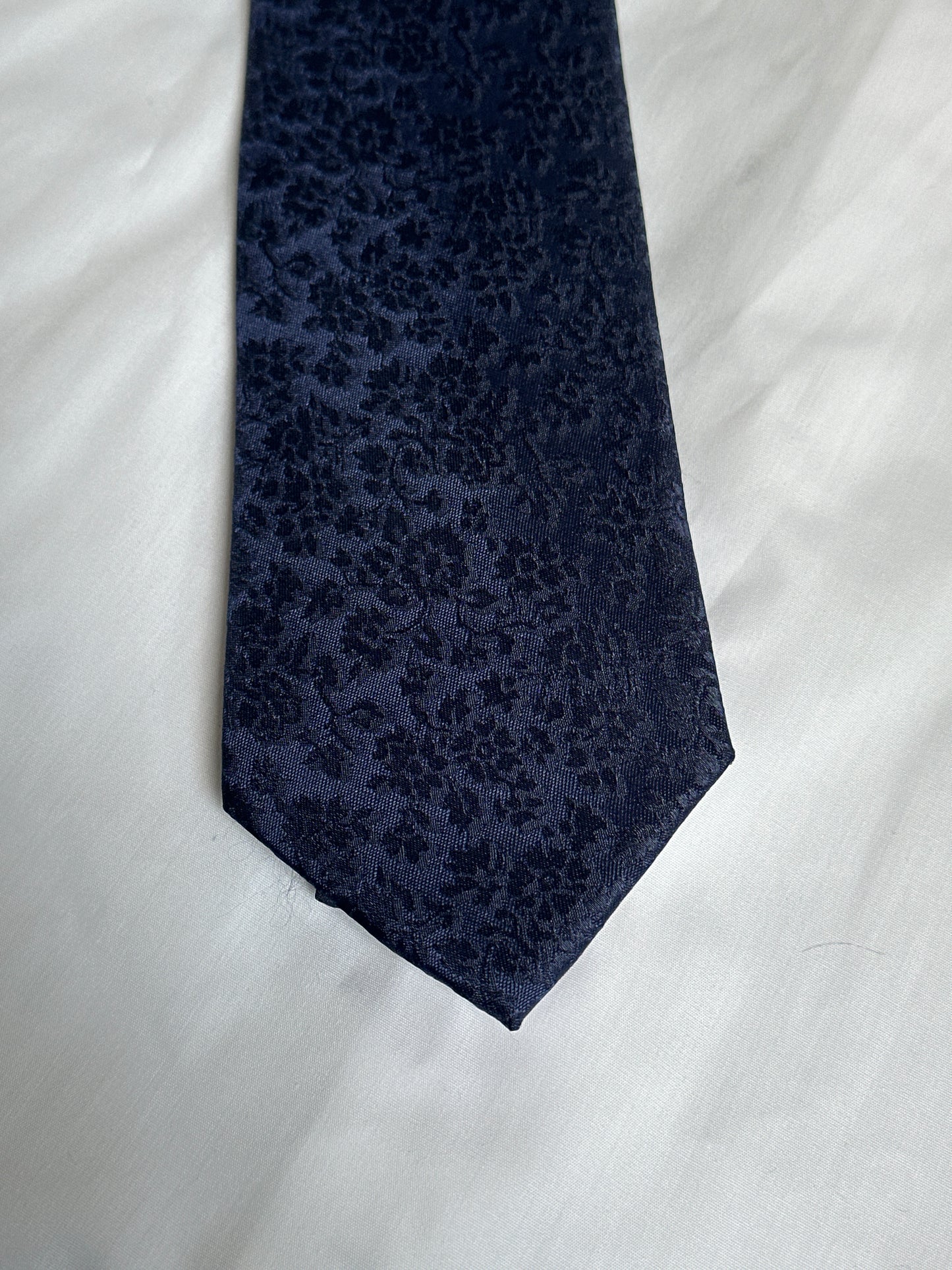 Navy subtle floral tie and matching pocket square at Ryle Menswear, Tralee