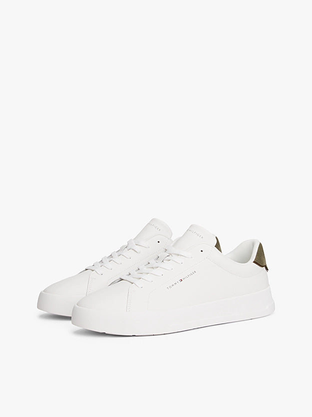 Tommy Hilfiger Logo Court Trainers With Leather - Ecru / Platinum Olive FM0FM05367_0K4_alternate1