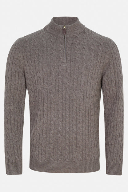 Benetti Grant Cable Knit Quarter-Zip BROWN Grant_QZip_Brown_01