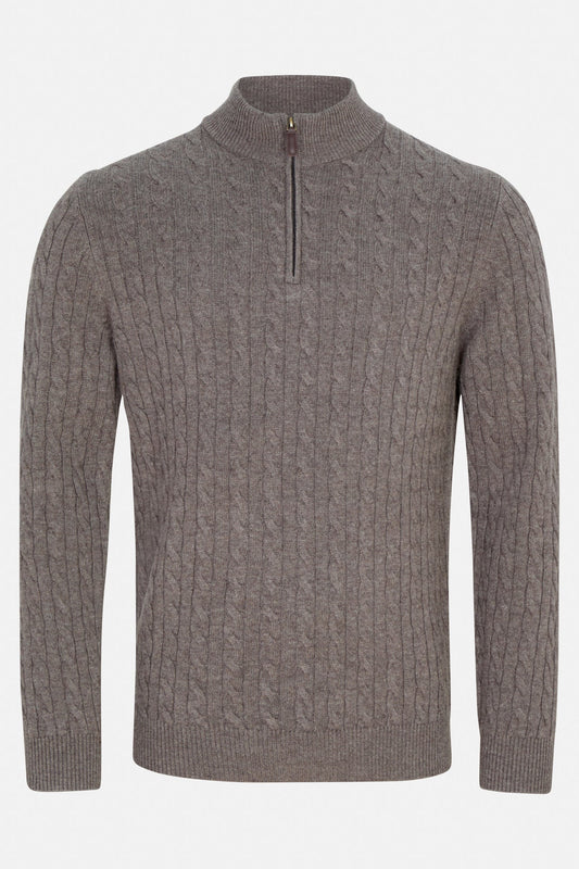 Benetti Grant Cable Knit Quarter-Zip BROWN Grant_QZip_Brown_01