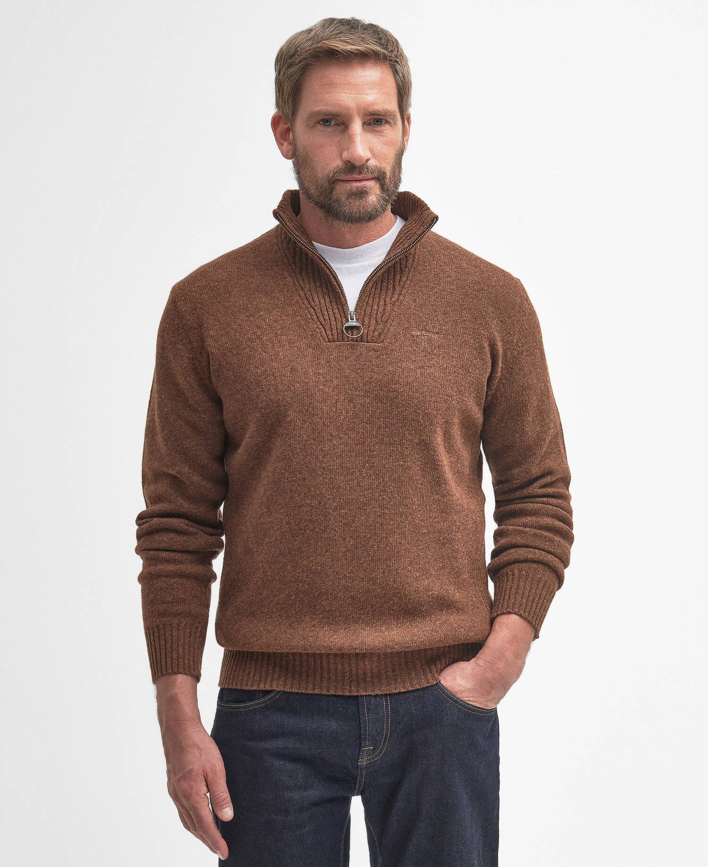 Barbour Essential Half-Zip Jumper - Sandstone MKN0339SN31_01front