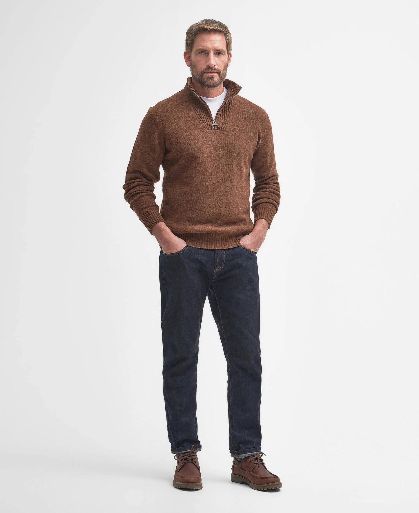 Barbour Essential Half-Zip Jumper - Sandstone MKN0339SN31_03getthelook