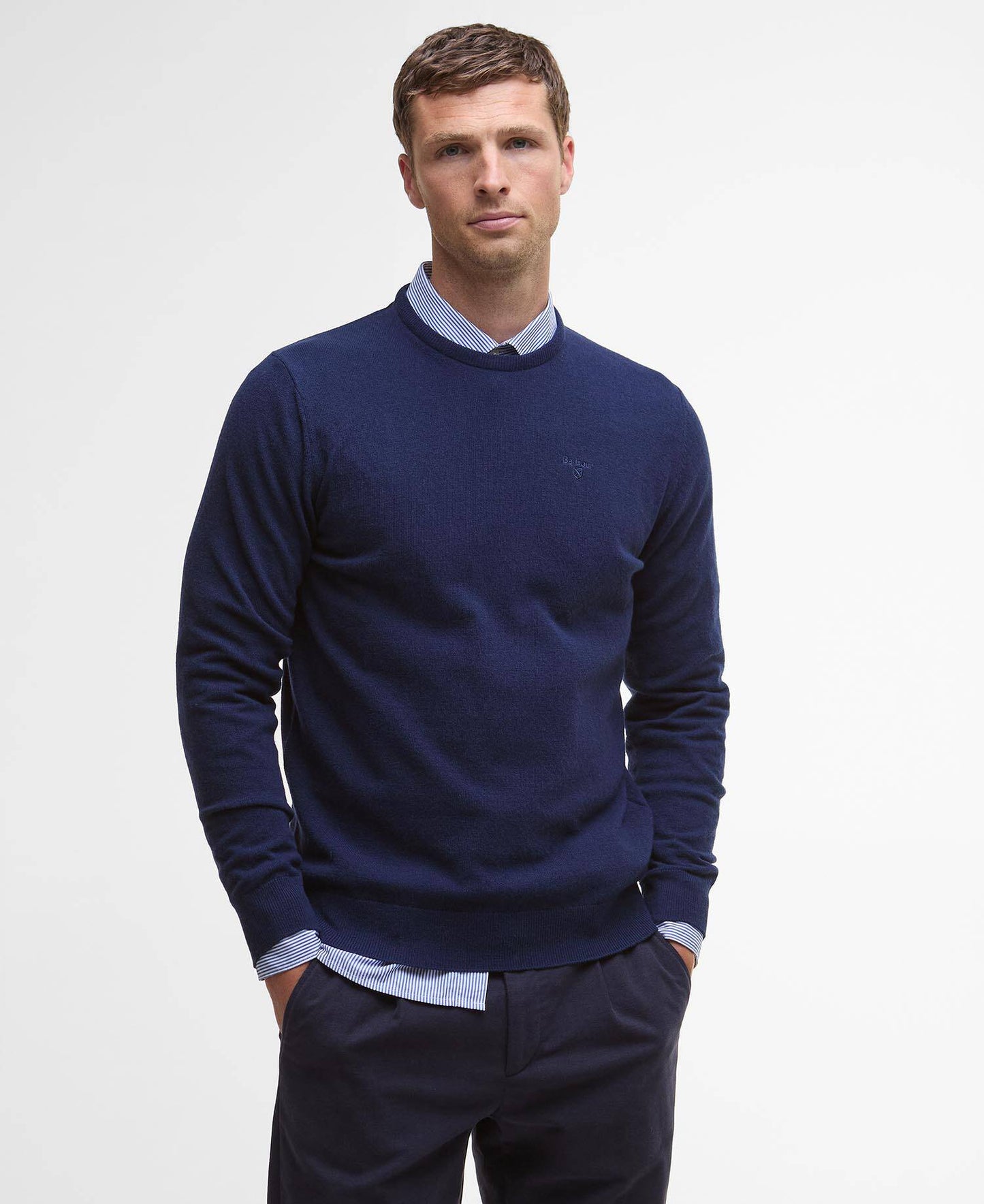 Barbour Essential Crew Neck Jumper - Atlantic Blue MKN0345BL52_01front