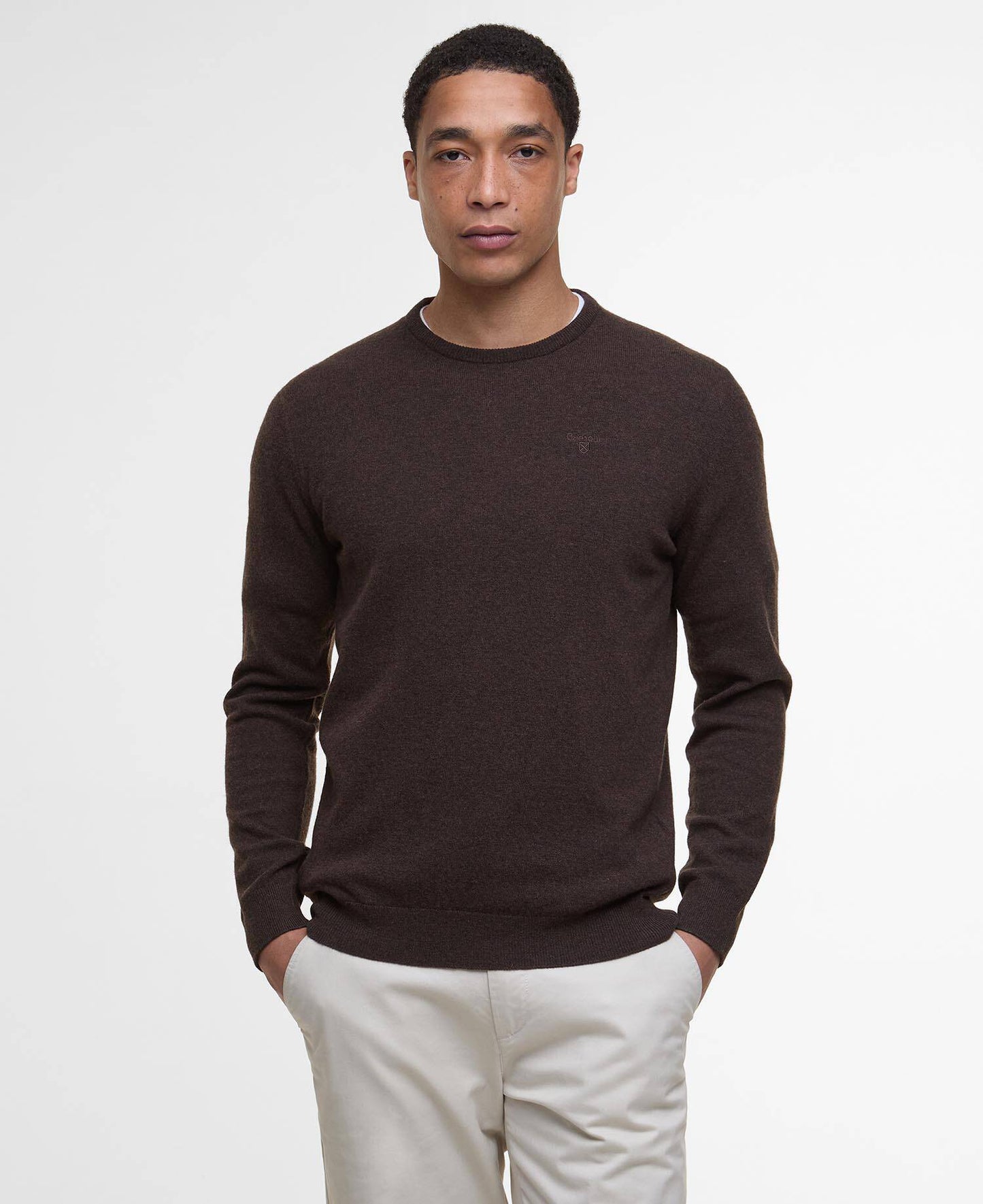 Barbour Essential Crew Neck Jumper - Dark Oak MKN0345BR17_01front