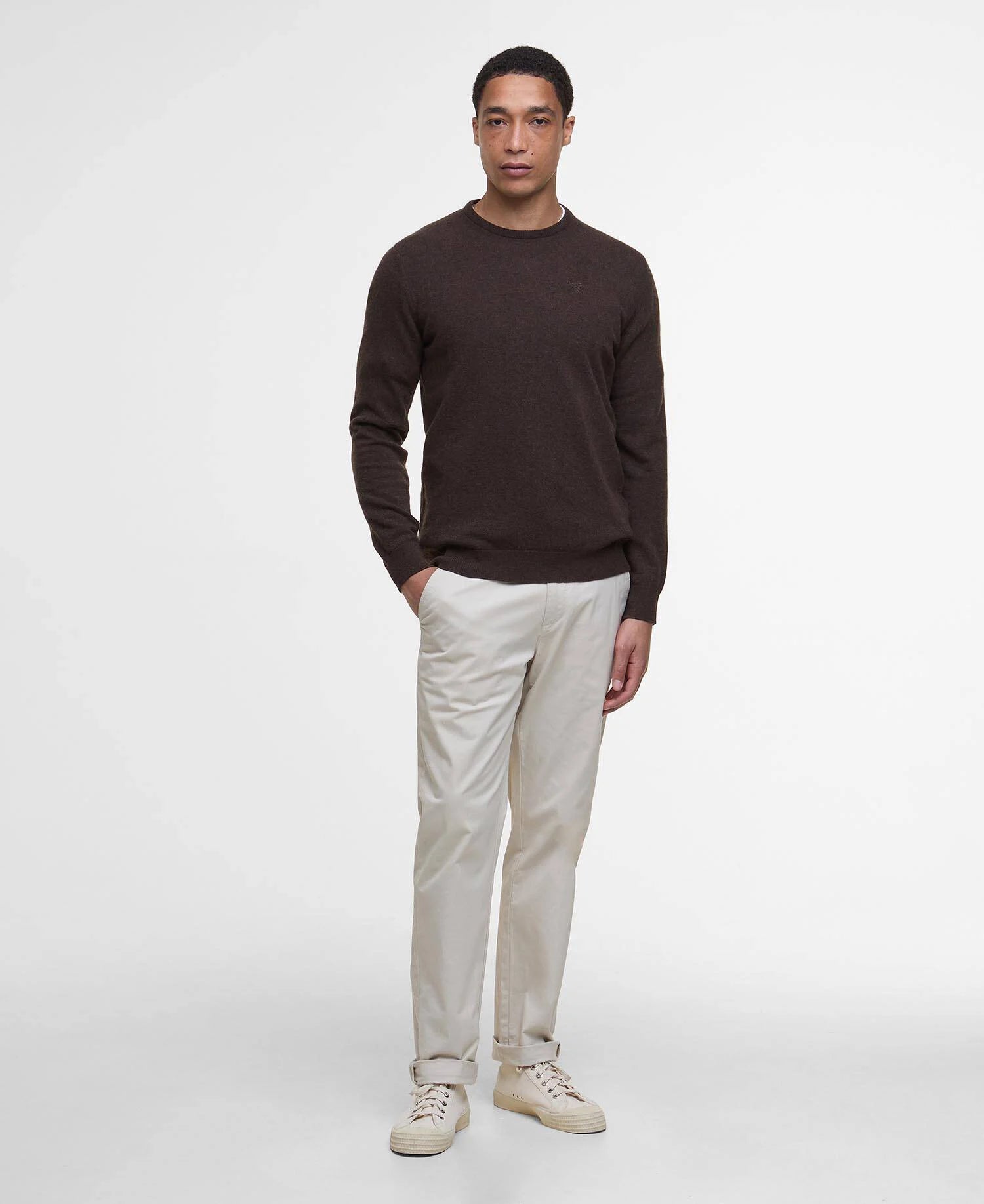 Barbour Essential Crew Neck Jumper - Dark Oak MKN0345BR17_03getthelook
