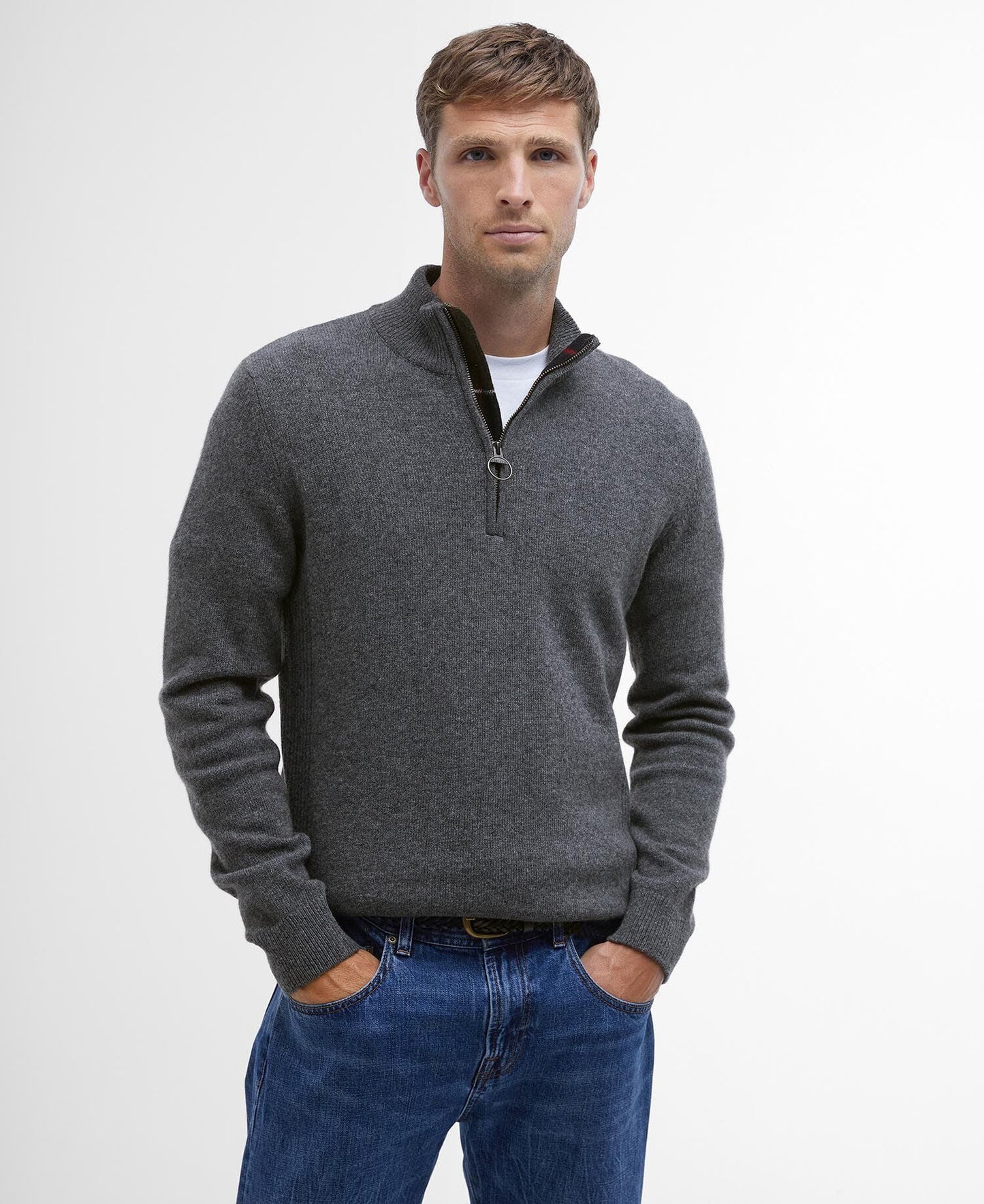 Barbour Holden Quarter Zip Jumper in Grey Marl - front