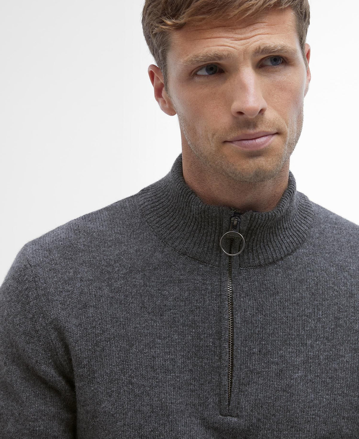 Barbour Holden Quarter Zip Jumper in Grey Marl - detail