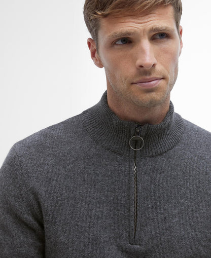 Barbour Holden Quarter Zip Jumper in Grey Marl - detail