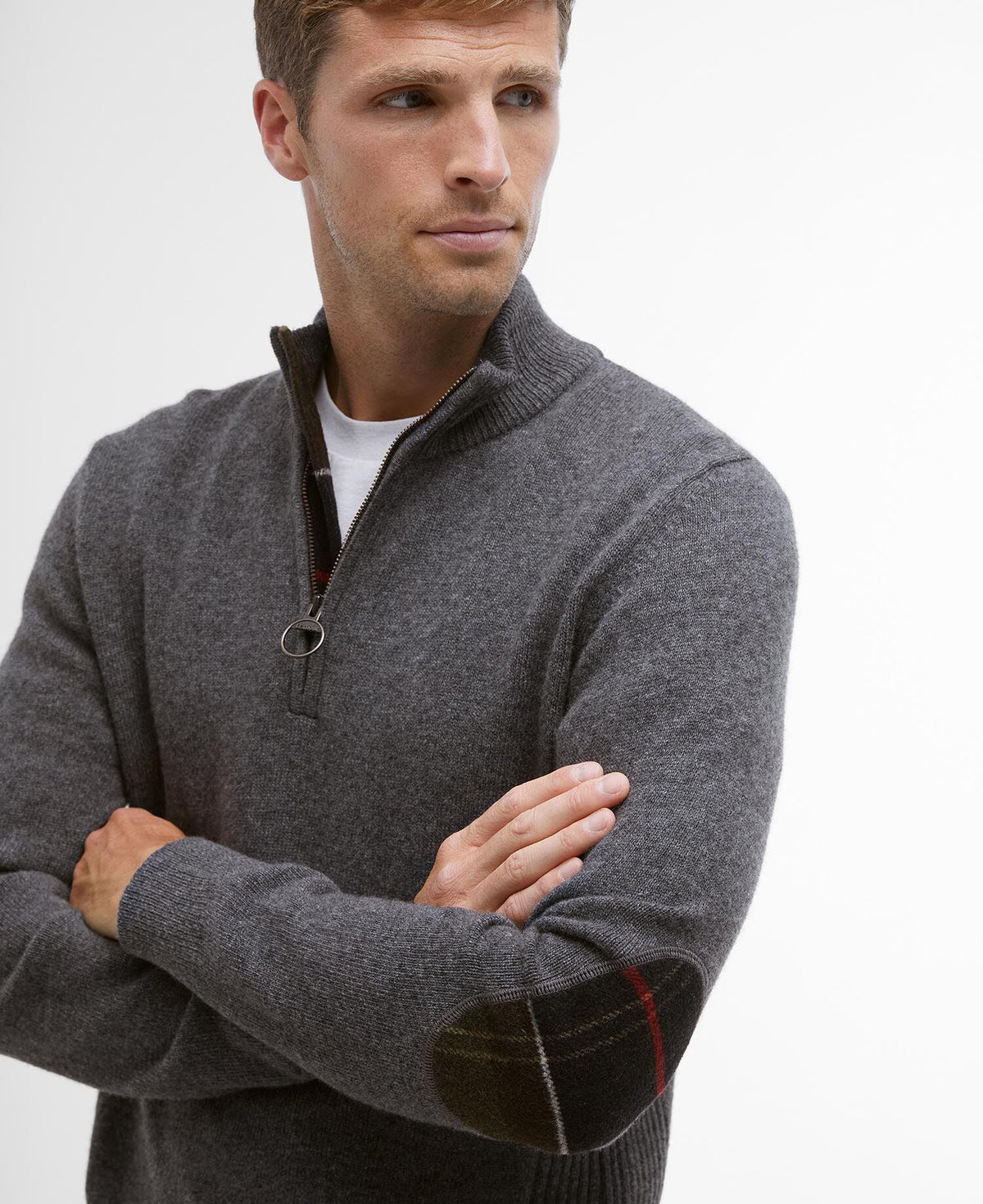 Barbour Holden Quarter Zip Jumper in Grey Marl - fabric detail