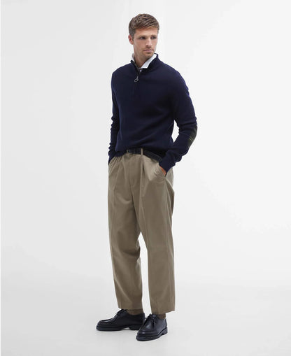 Barbour Holden Quarter Zip Jumper in Navy - styled