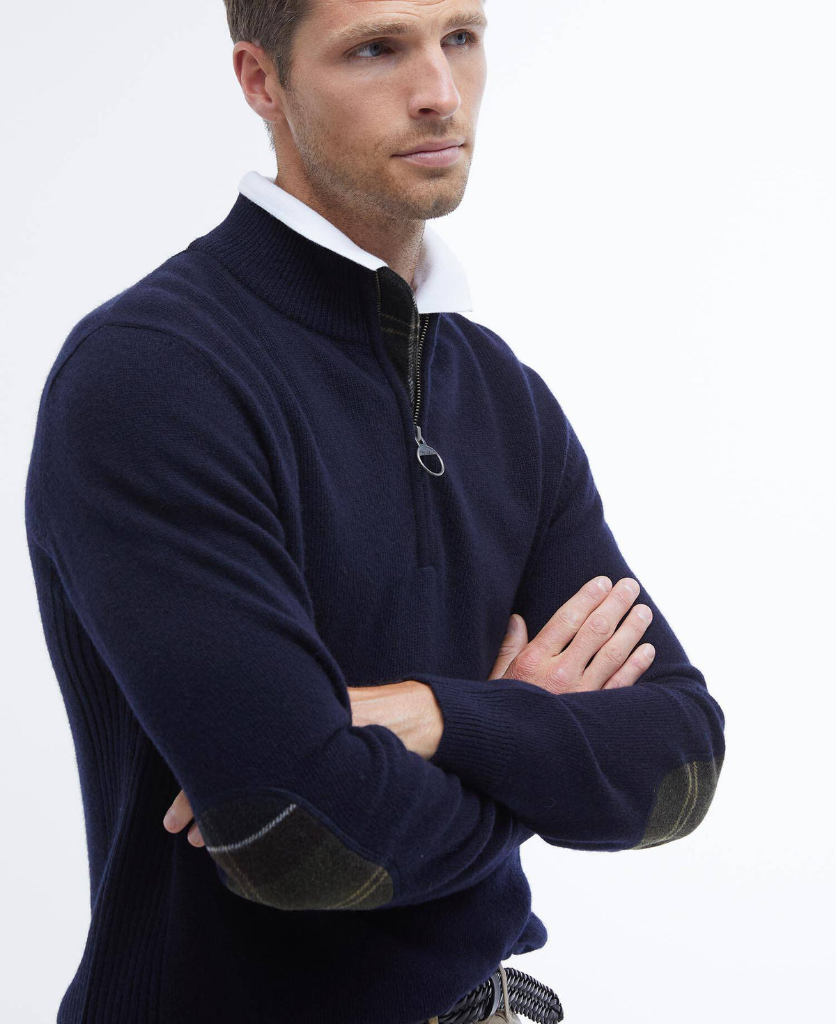 Barbour Holden Quarter Zip Jumper in Navy - detail