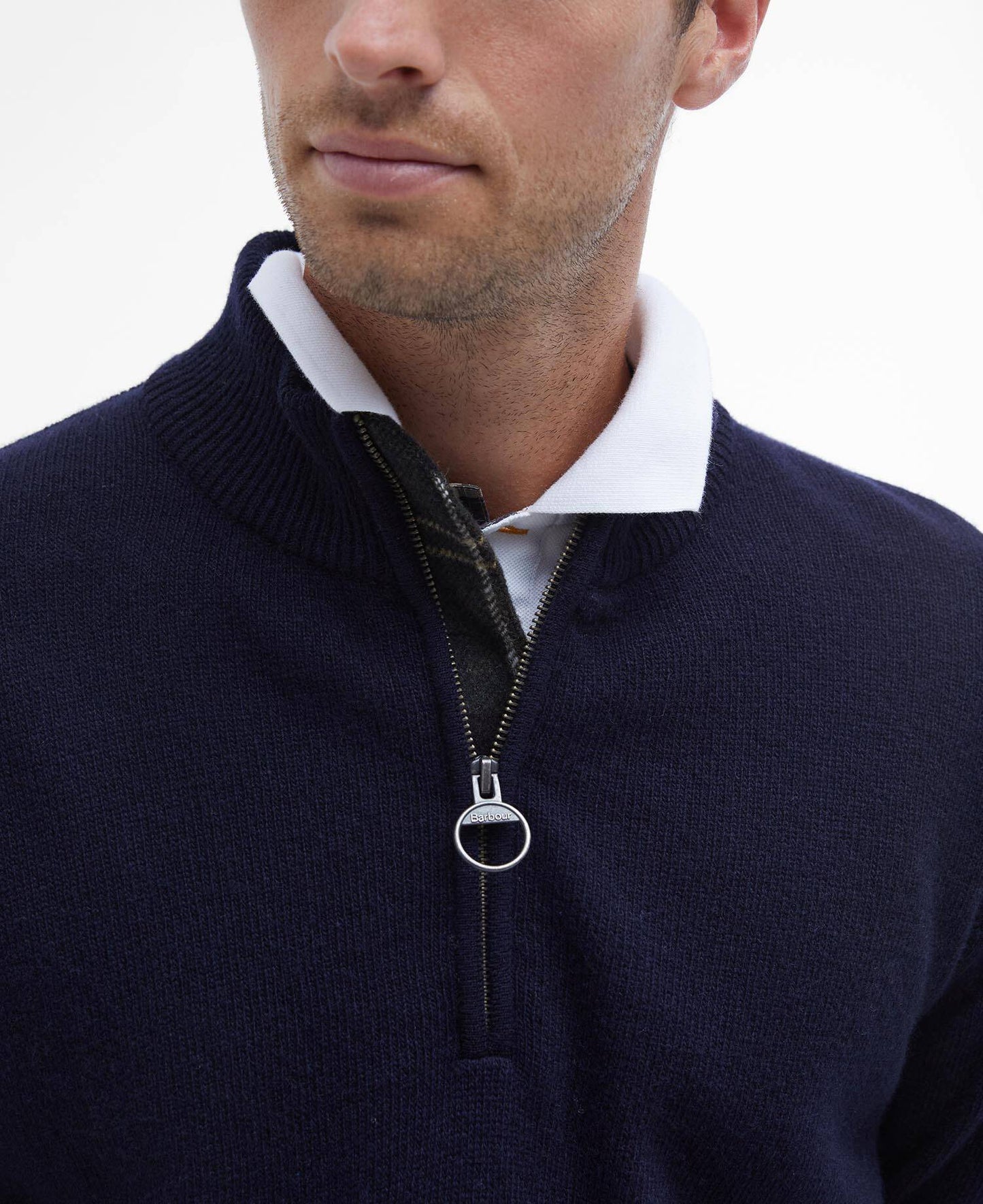 Barbour Holden Quarter Zip Jumper in Navy - fabric detail