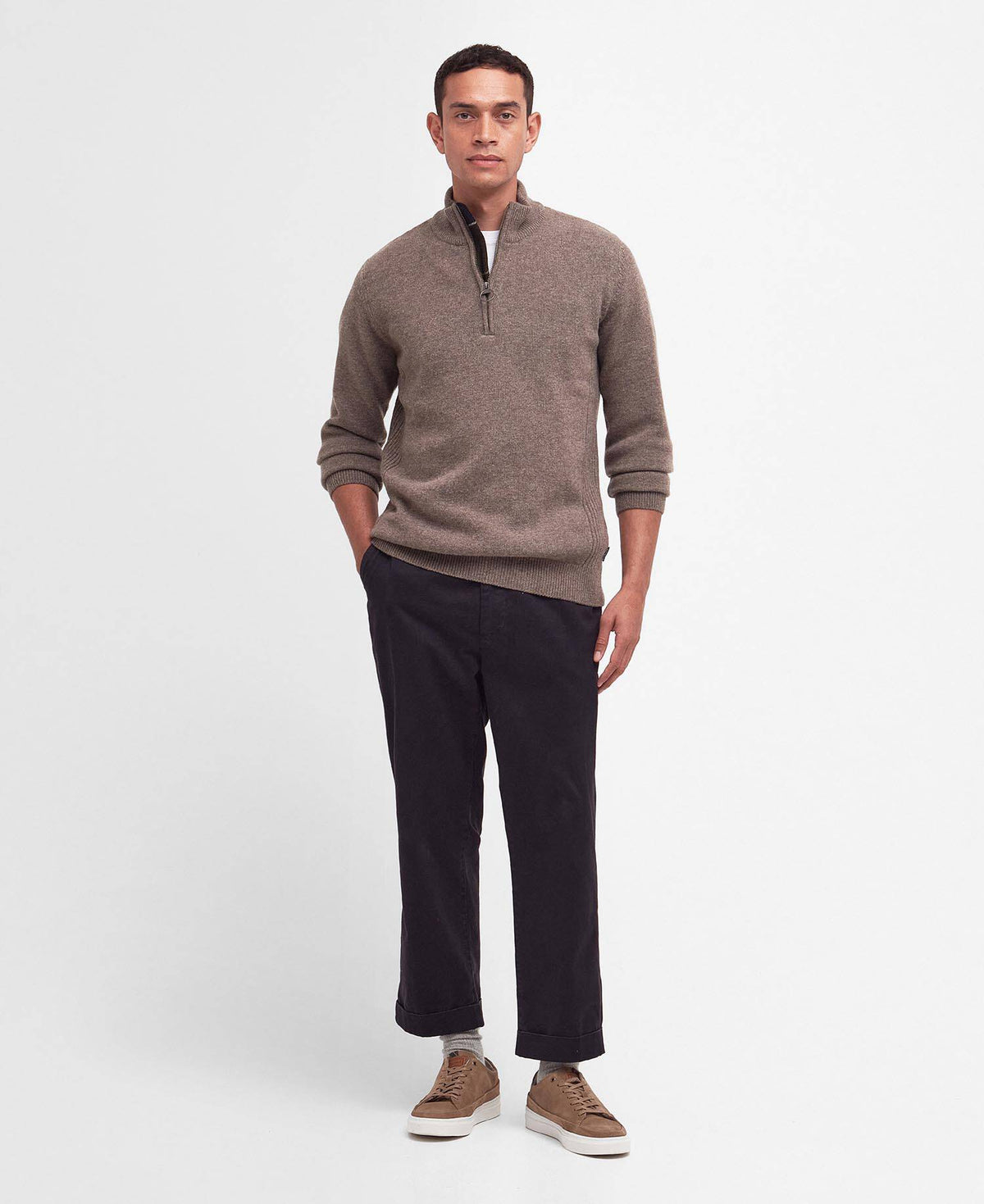 Barbour Holden Quarter Zip Jumper in Military Marl - styled