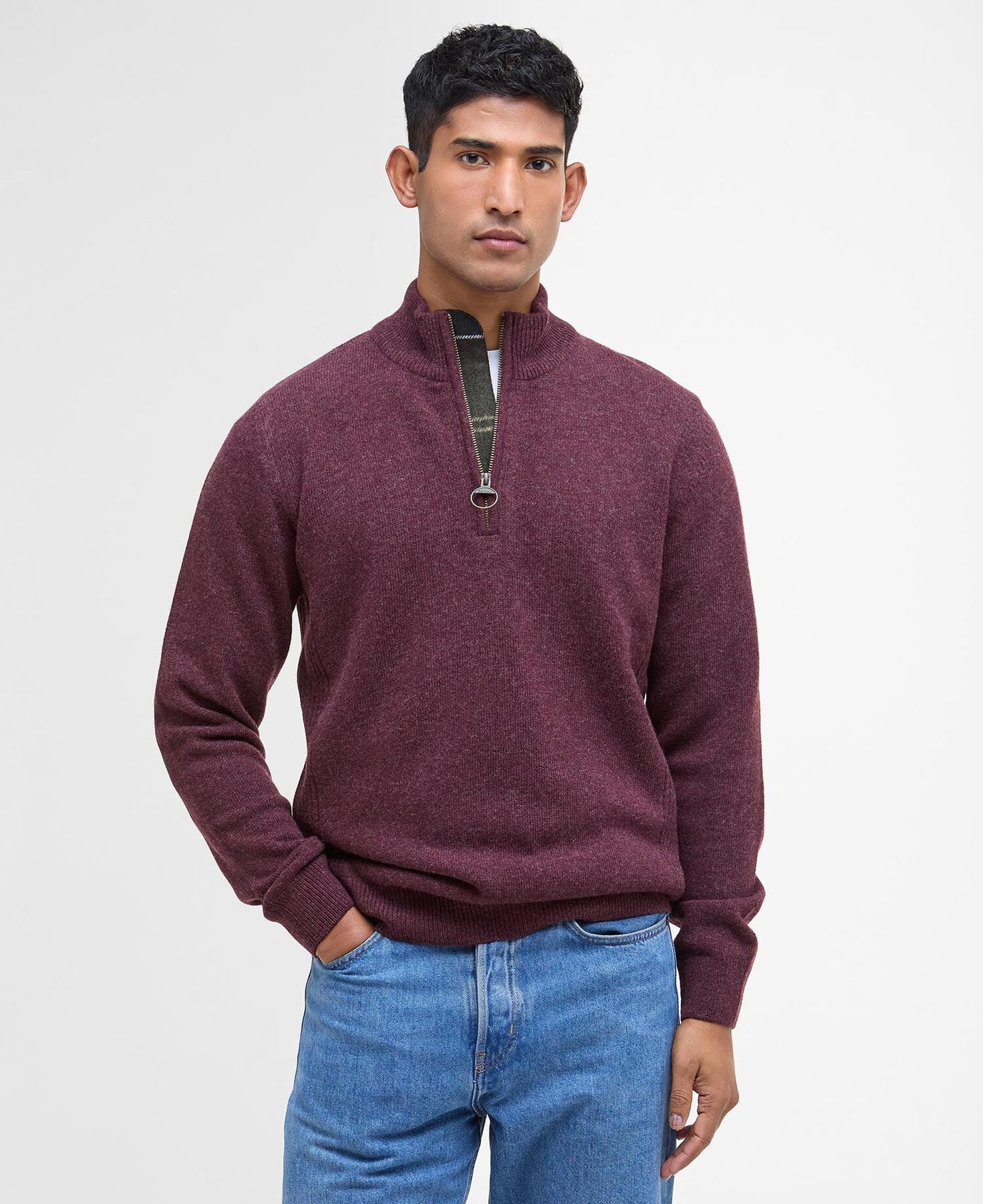 Barbour Holden Quarter Zip Jumper in Ruby - front