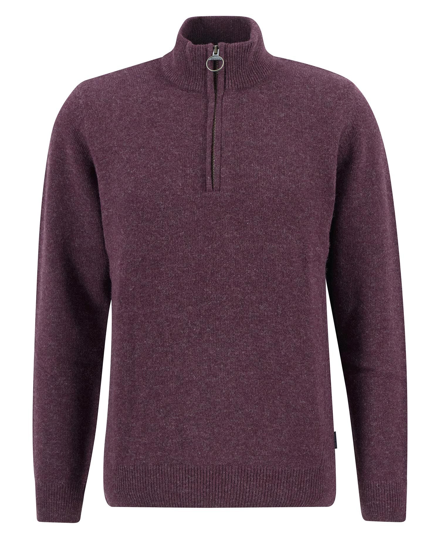 Barbour Holden Quarter Zip Jumper in Ruby - flat