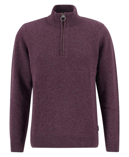 Barbour Holden Quarter Zip Jumper in Ruby - flat
