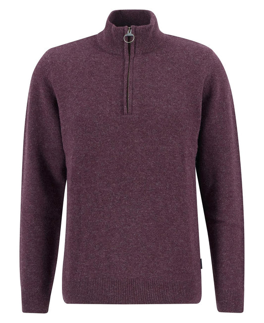 Barbour Holden Quarter Zip Jumper in Ruby - flat