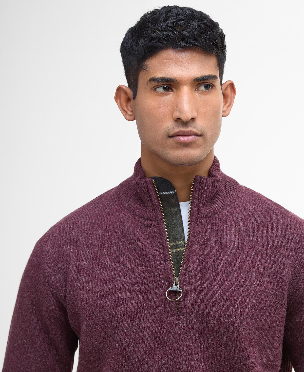 Barbour Holden Quarter Zip Jumper in Ruby - detail