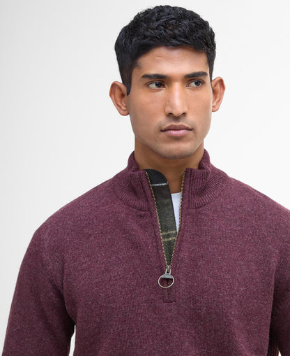 Barbour Holden Quarter Zip Jumper in Ruby - detail