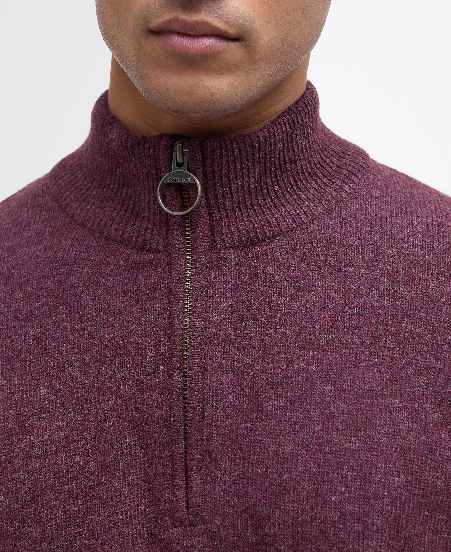 Barbour Holden Quarter Zip Jumper in Ruby - fabric detail