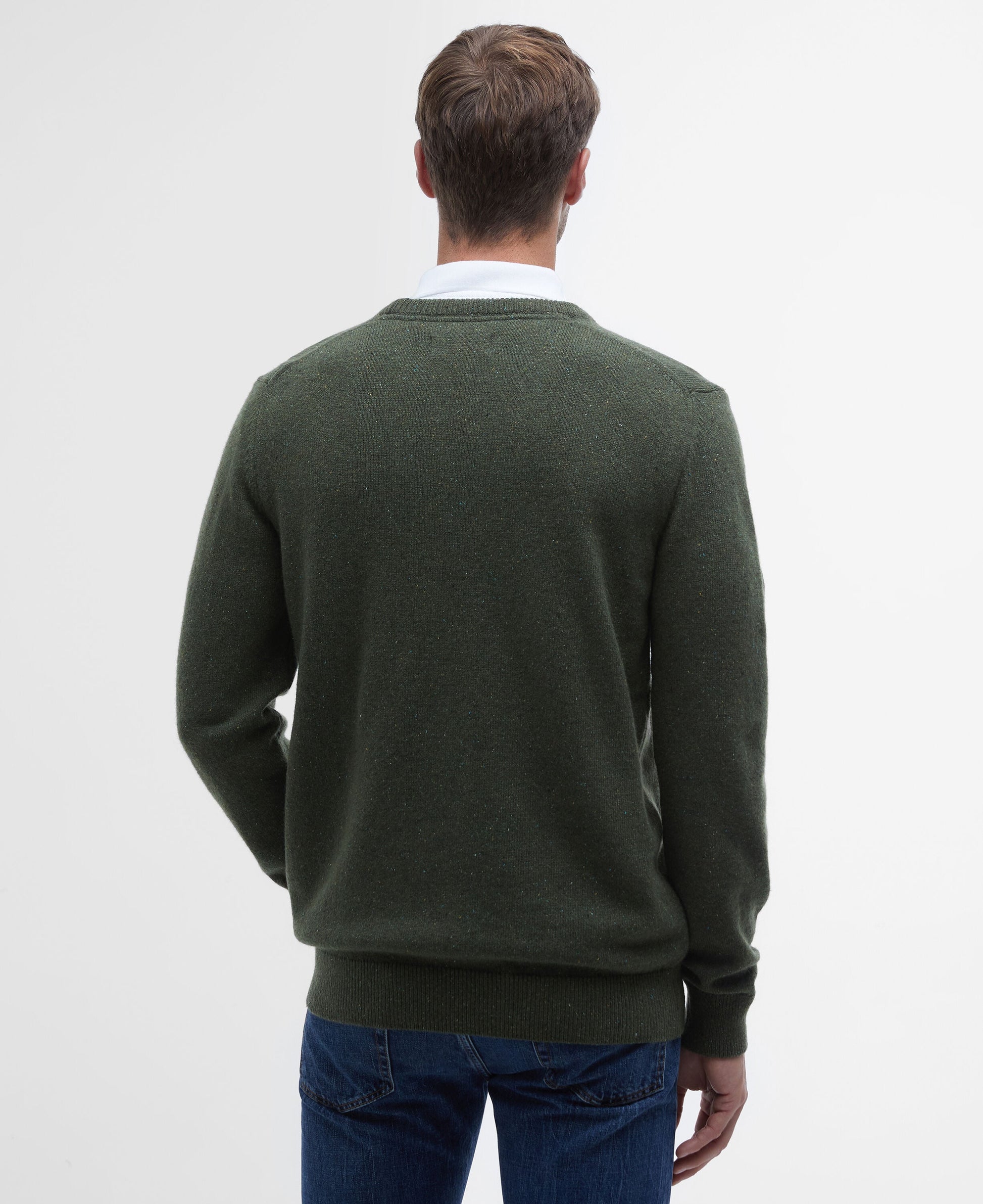 Barbour Essential Tisbury Crew Neck Jumper in Forest - back