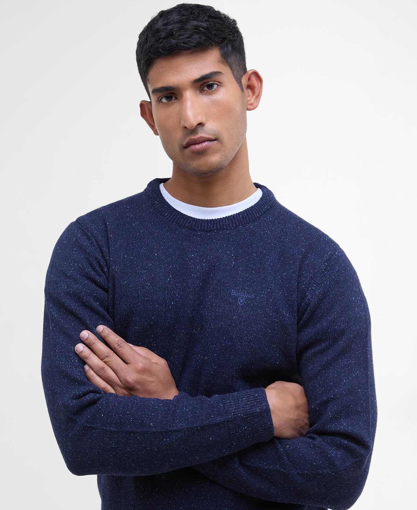 Barbour Essential Tisbury Crew Neck Jumper in Navy - detail