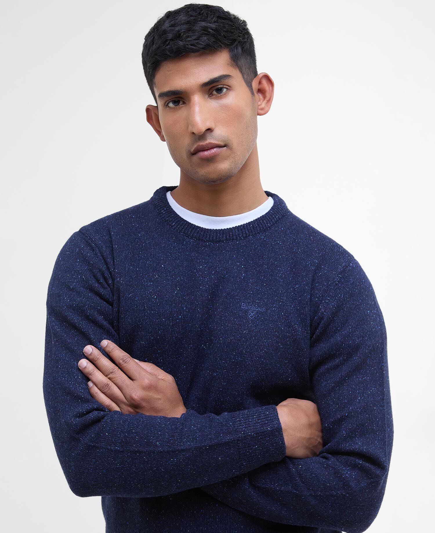 Barbour Essential Tisbury Crew Neck Jumper in Navy - detail