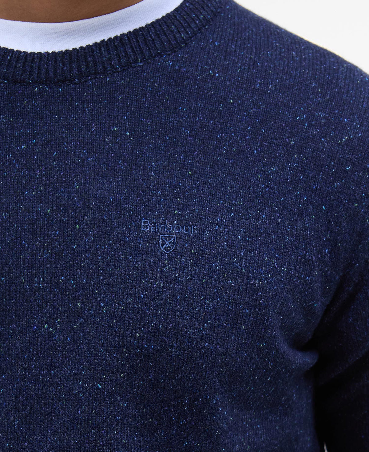 Barbour Essential Tisbury Crew Neck Jumper in Navy - fabric detail