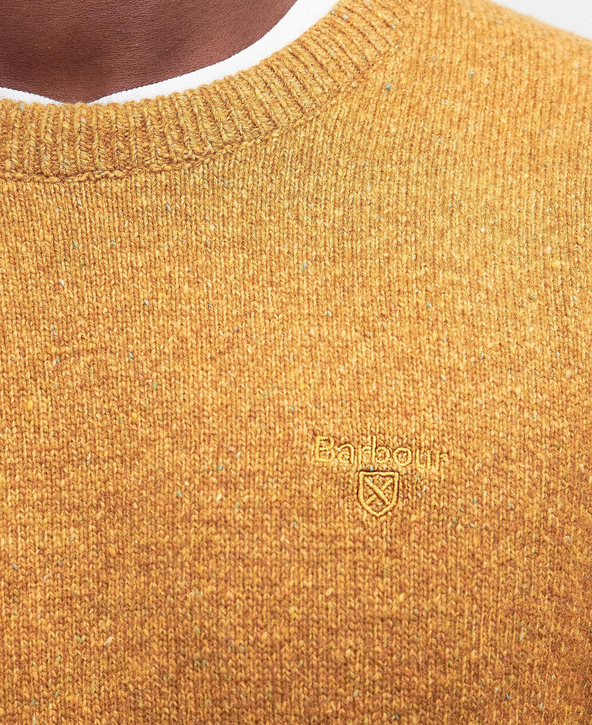 Barbour Essential Tisbury Crew Neck Jumper in Copper - fabric detail