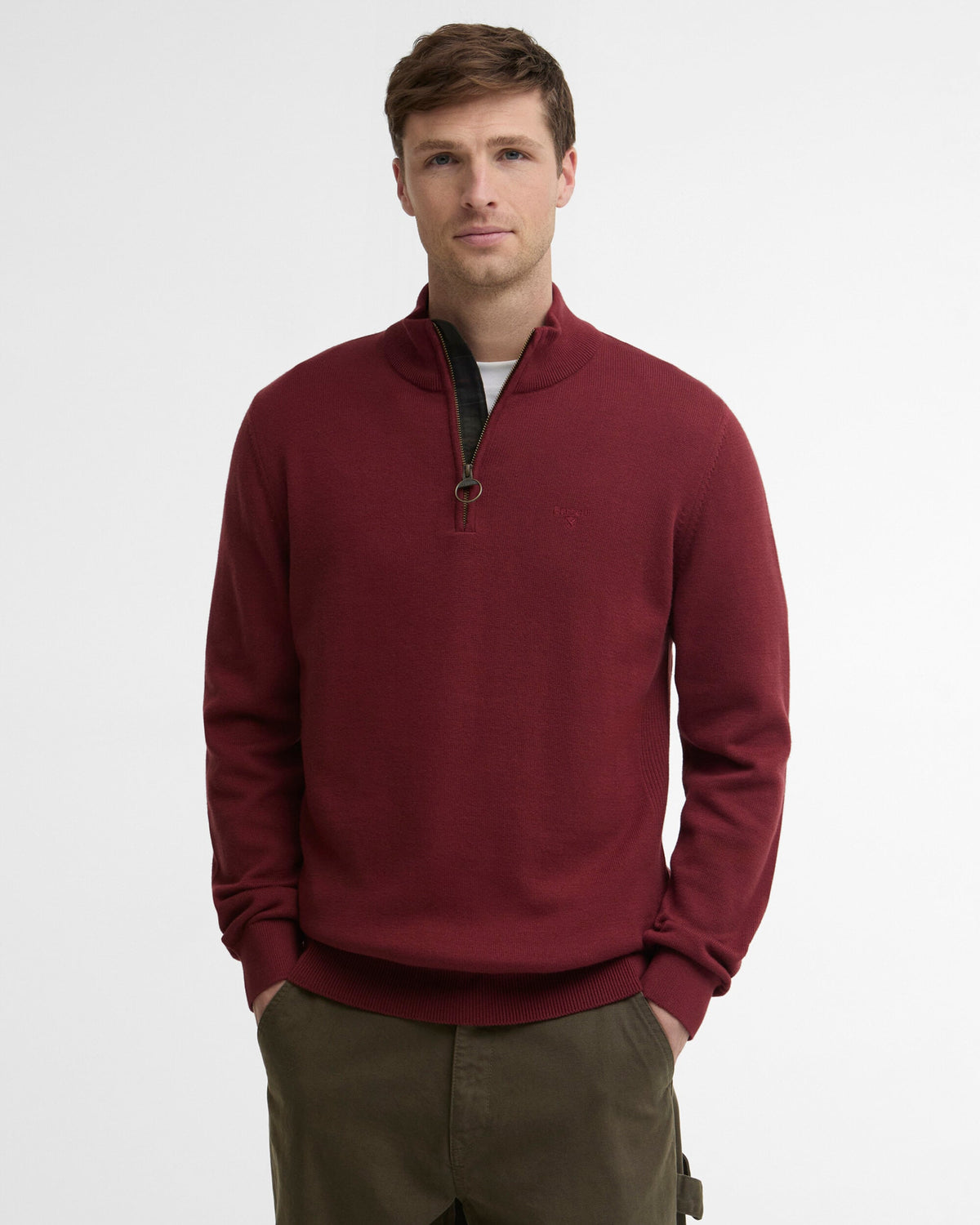 Barbour Cotton Quarter-Zip Jumper - Russet MKN1074BR57_01front