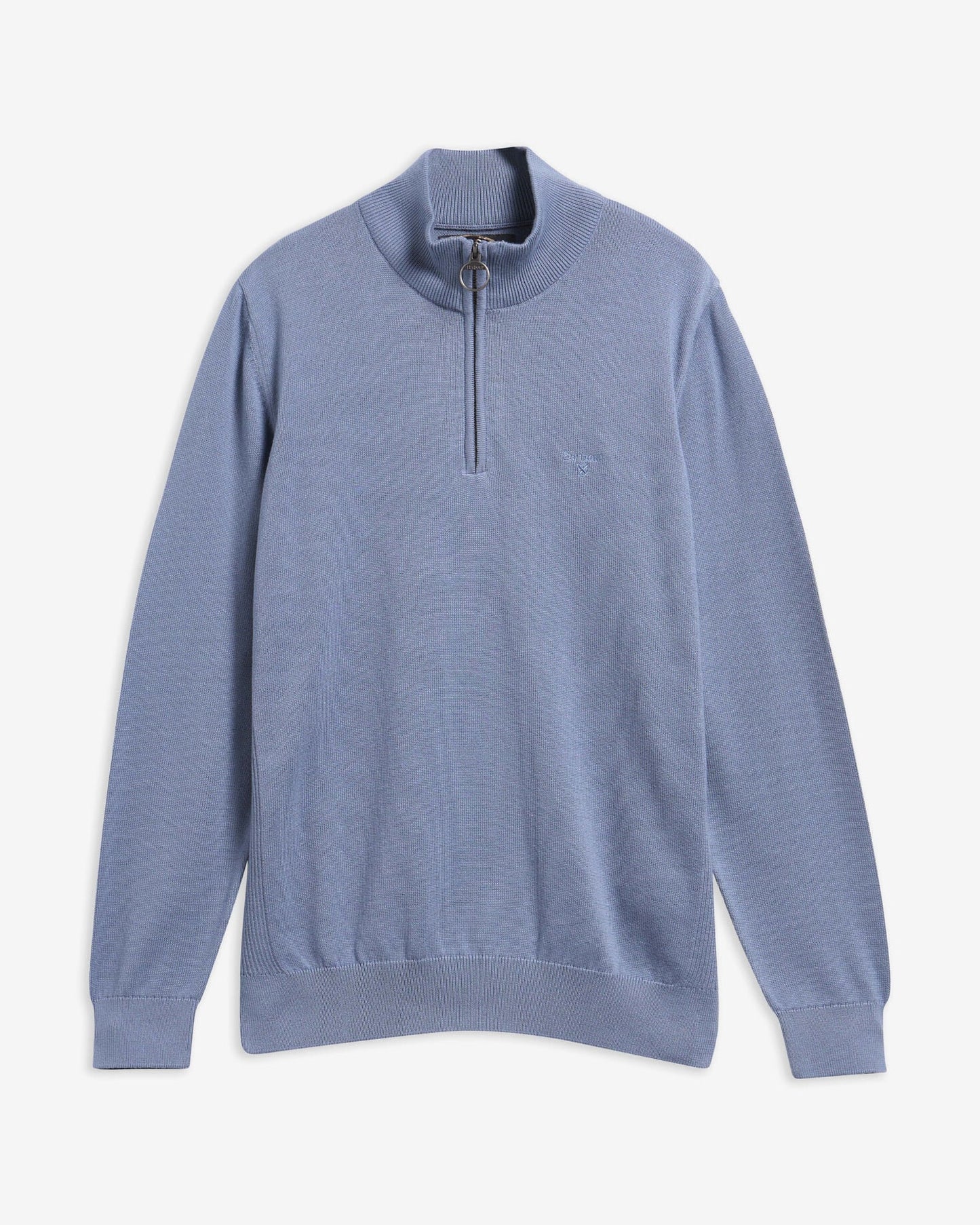 Barbour Cotton Quarter-Zip Jumper in Tarn Blue - flat lay