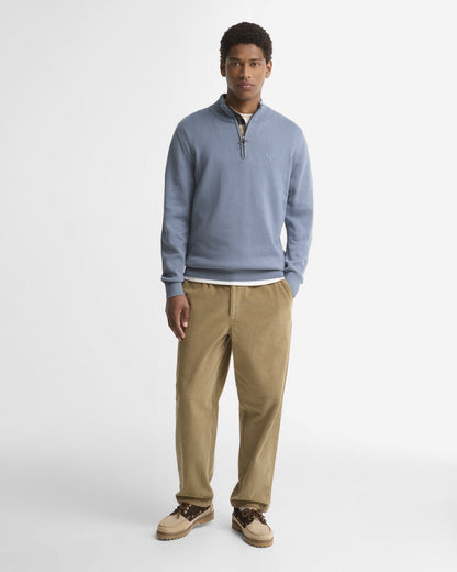 Barbour Cotton Quarter-Zip Jumper in Tarn Blue - styled look