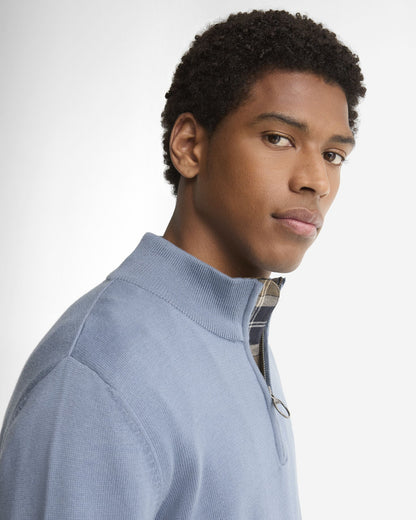 Barbour Cotton Quarter-Zip Jumper in Tarn Blue - detail