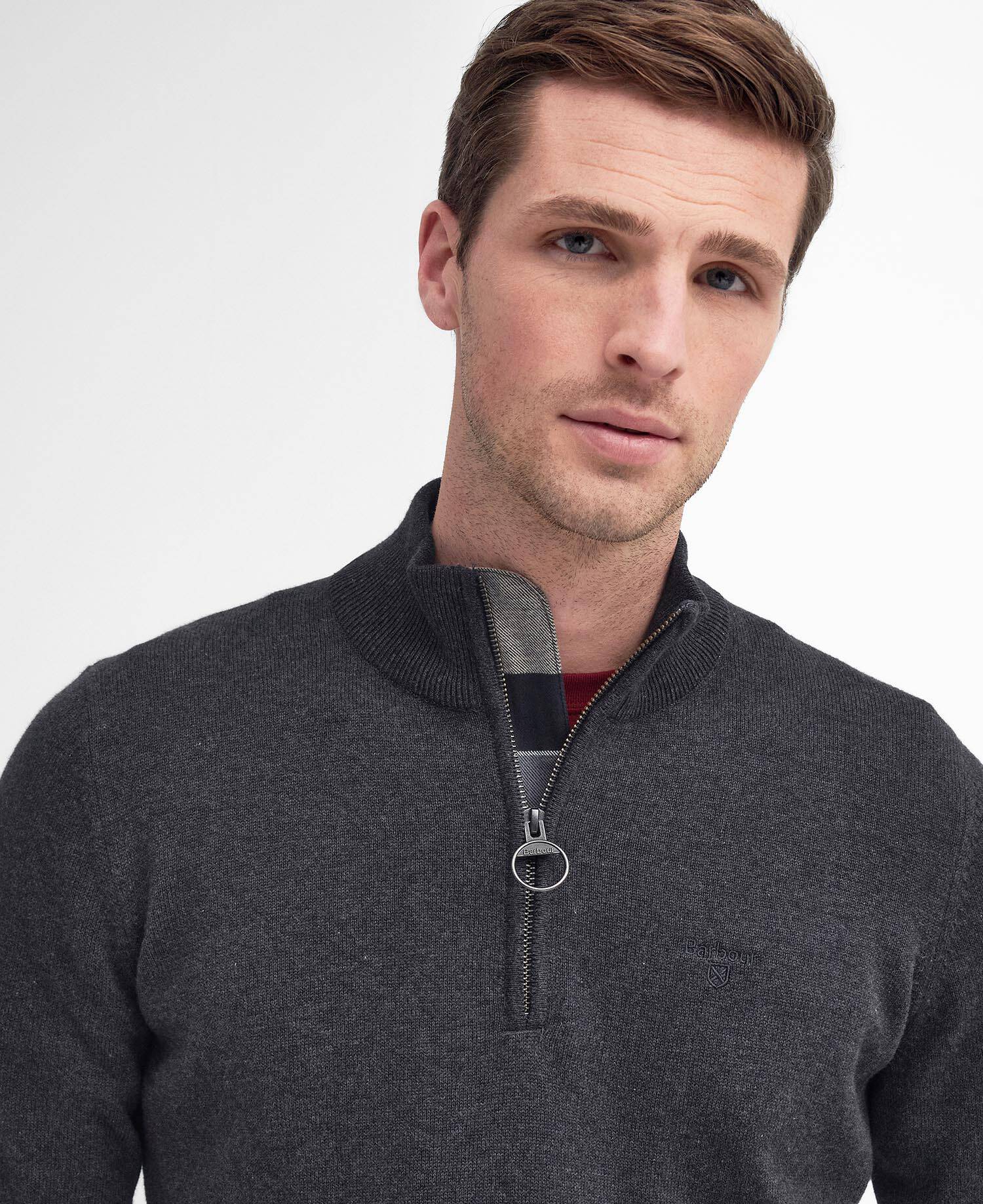 Barbour Cotton Half-Zip Jumper - Charcoal MKN1074CH91_05detaila