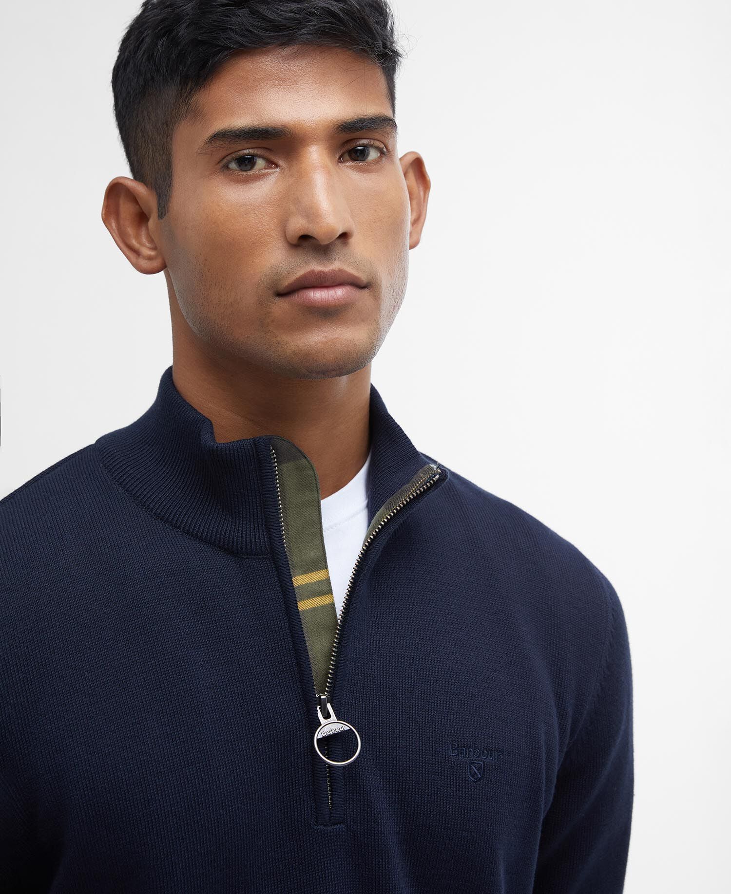 Barbour Cotton Quarter-Zip Jumper in Navy - detail