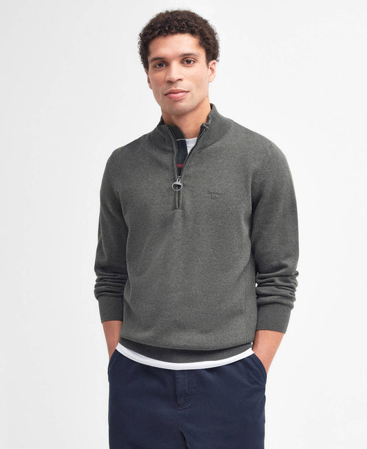 Barbour Cotton Half-Zip Jumper - Olive Marl MKN1074OL91_01front