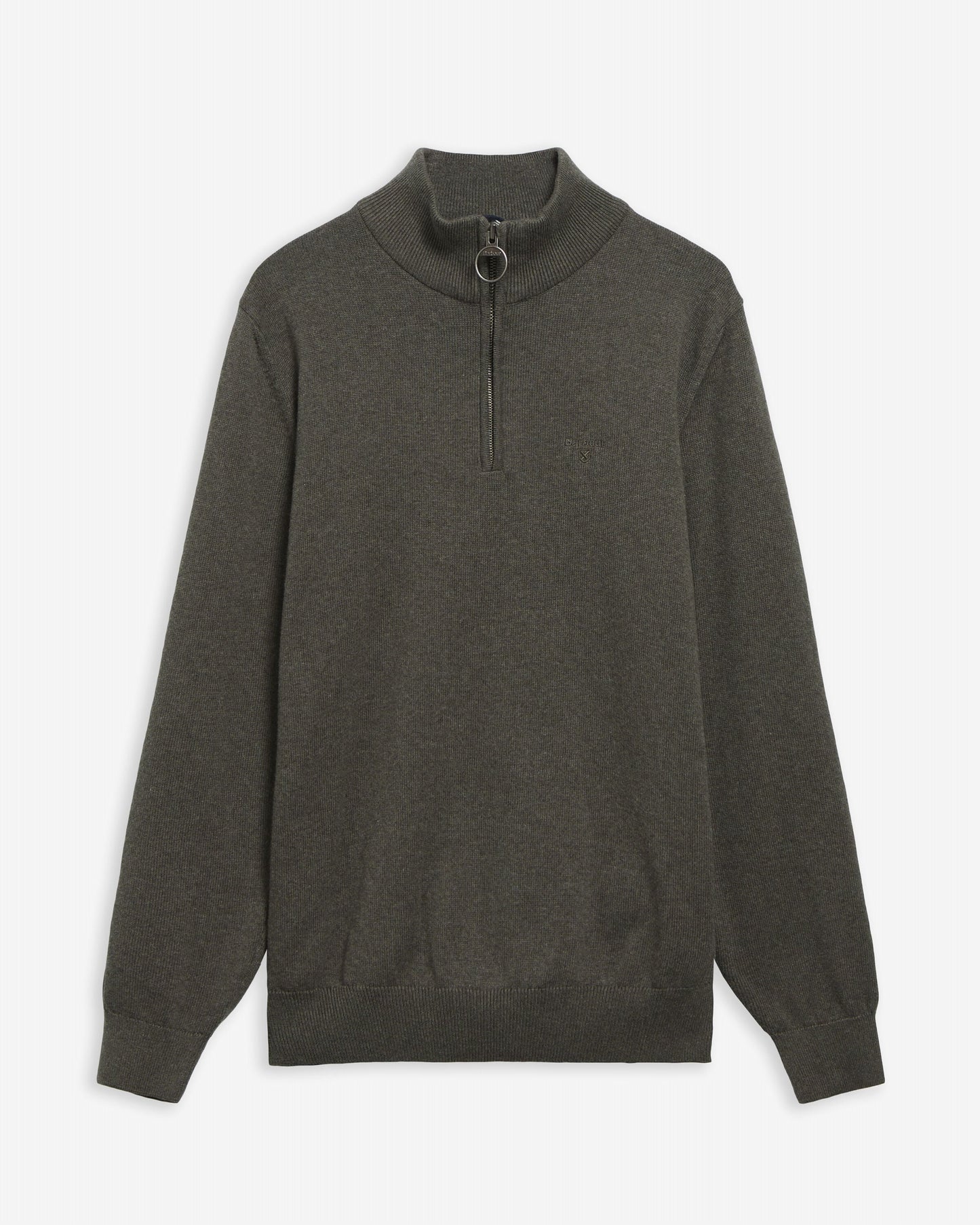 Barbour Cotton Quarter-Zip Jumper in Olive - flat lay