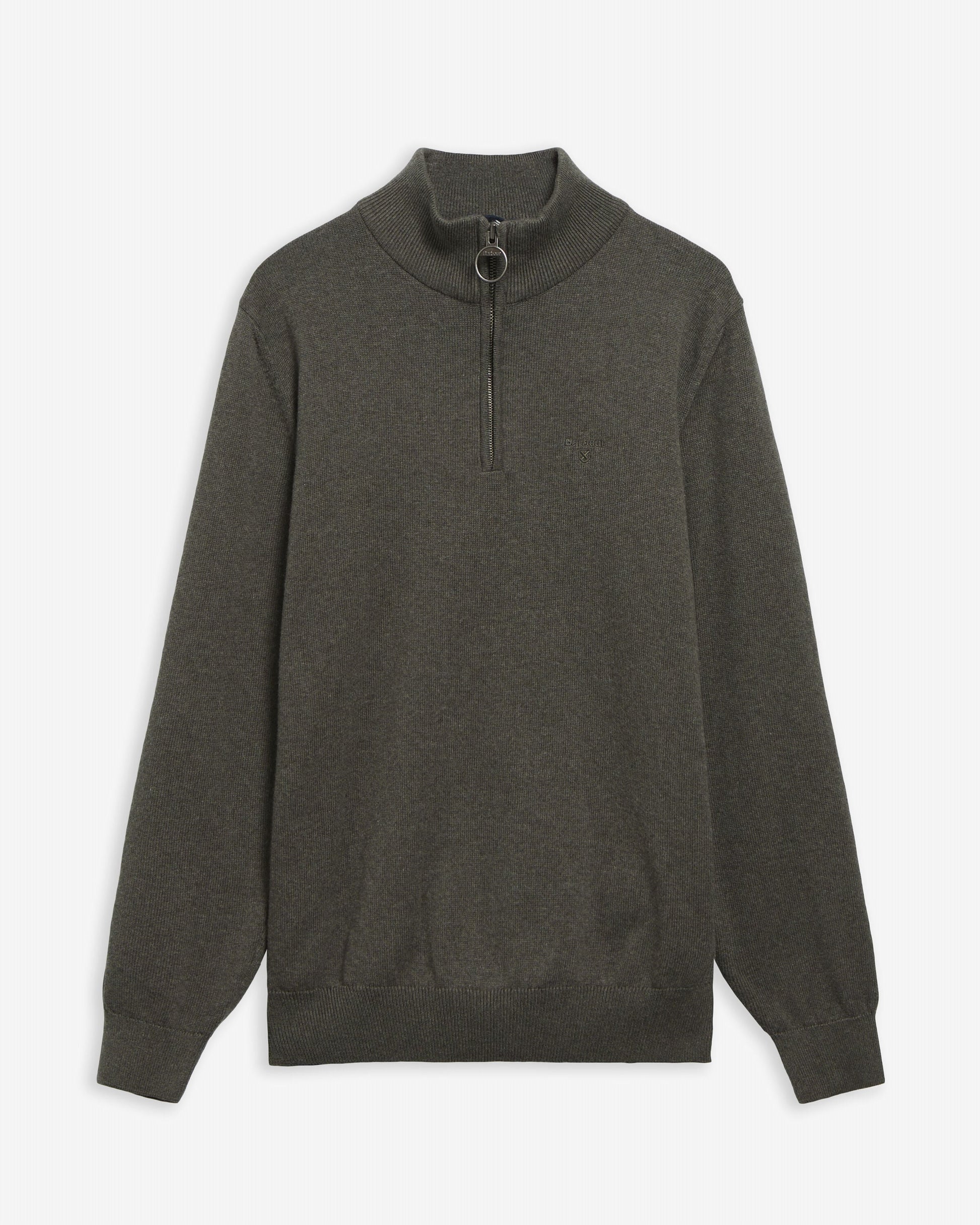Barbour Cotton Quarter-Zip Jumper in Olive - flat lay