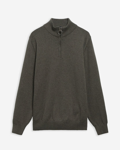 Barbour Cotton Quarter-Zip Jumper in Olive - flat lay