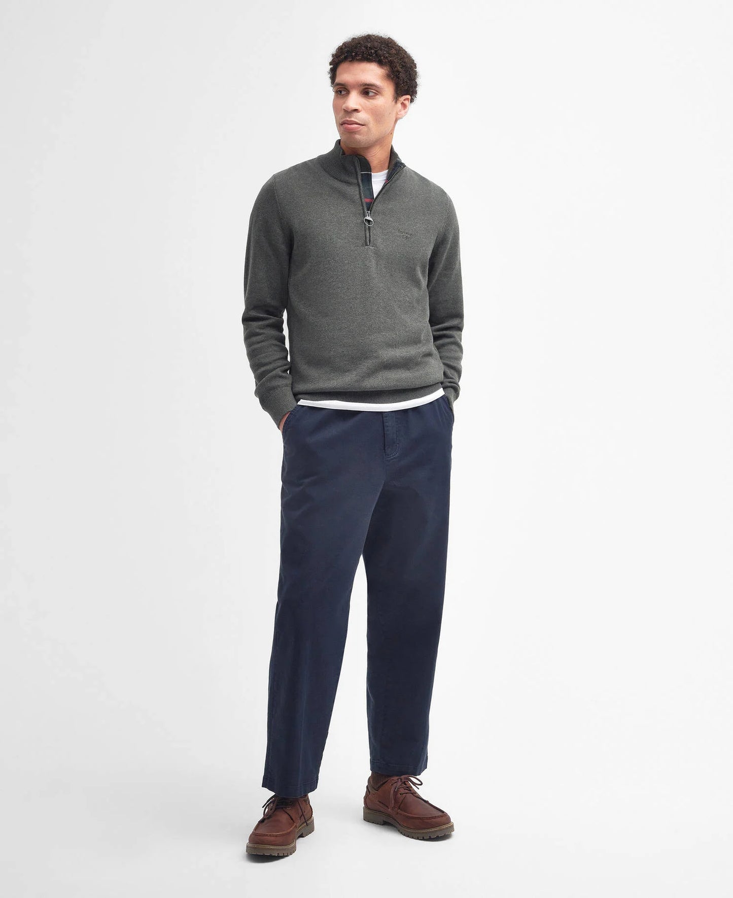 Barbour Cotton Half-Zip Jumper - Olive Marl MKN1074OL91_03getthelook