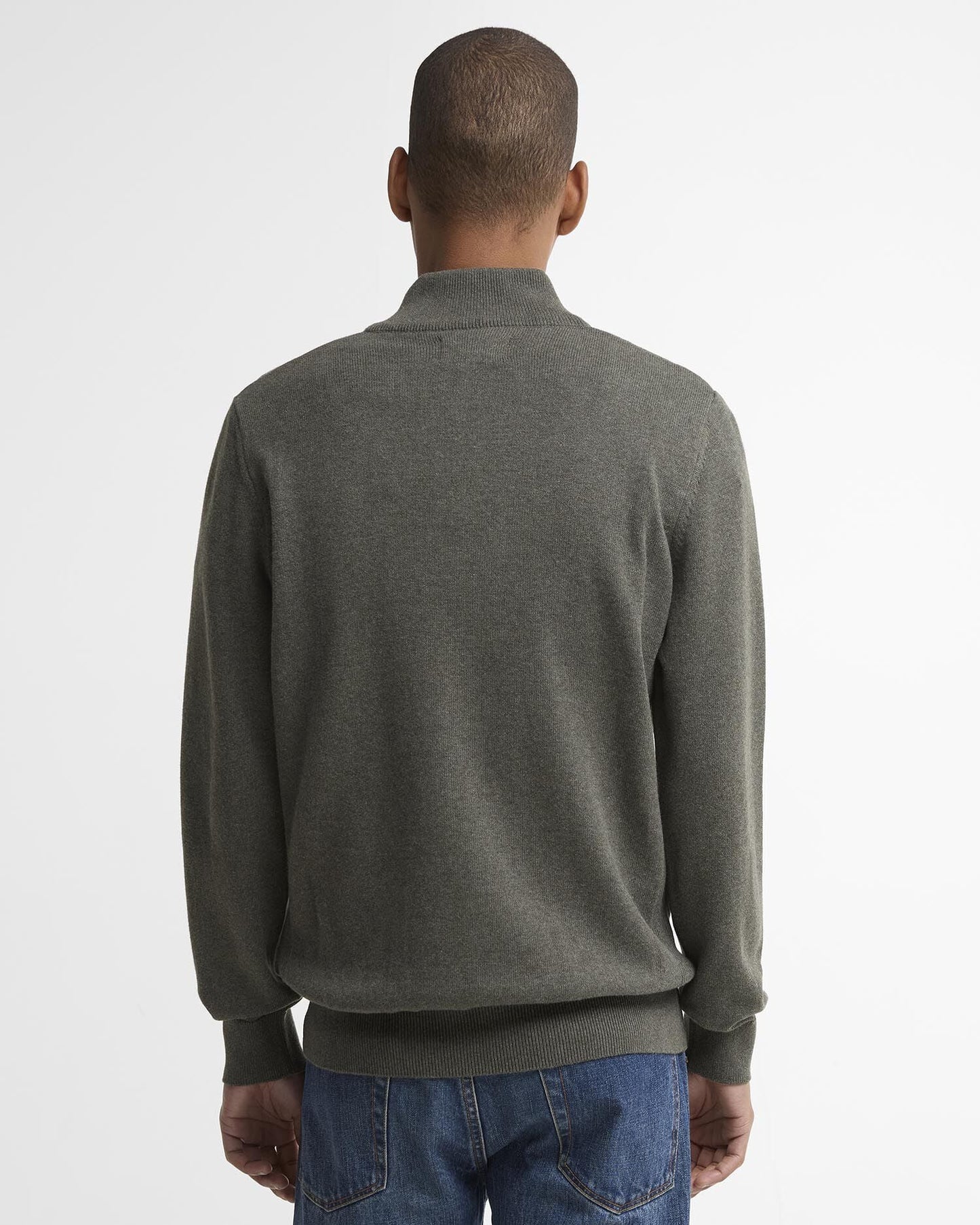 Barbour Cotton Quarter-Zip Jumper in Olive - back
