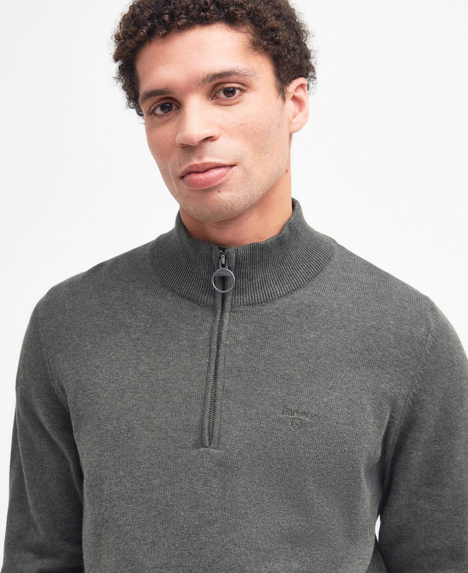 Barbour Cotton Half-Zip Jumper - Olive Marl MKN1074OL91_05detaila